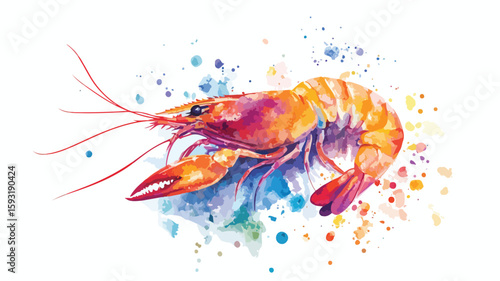 Colorful shrimp watercolor illustration