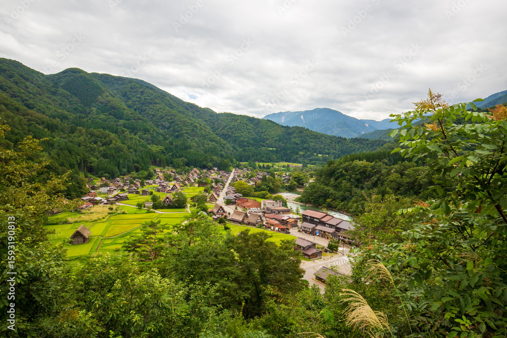 Fototapeta premium Panoramic view of Shirakawa-go village in Japan