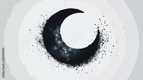Wide-angle Starry Night Sky with Crescent Moon