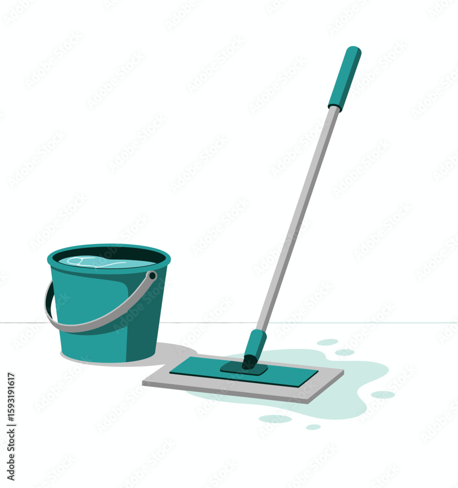 A clean and modern representation of a cleaning mop beside a water bucket, effectively conveying the theme of cleanliness and simplicity in home maintenance tasks. A clean and modern representation of a cleaning mop beside a water bucket, effectively conveying the theme of cleanliness and simplicity in home maintenance tasks.
