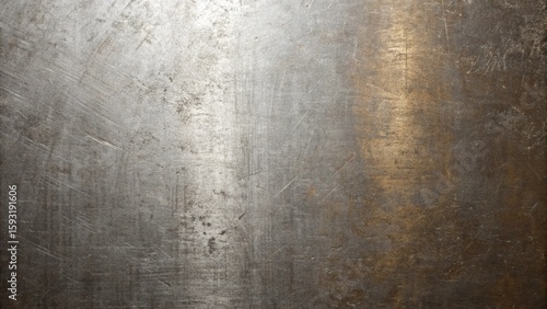 A closeup of a scratched and weathered metal surface, revealing a rich texture with shades of gray and bronze