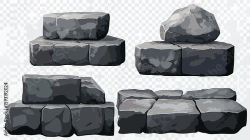 Stone podium element set on transparent background