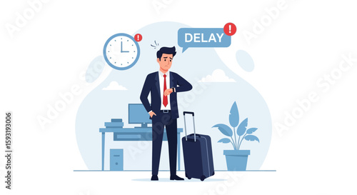 Businessman Frustrated By Flight Delay Checking Time In An Office Environment