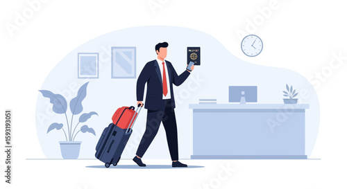 Businessman Heading For a Business Travel With Passport and Luggage