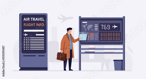 Businessman Using Digital Tools For Flight Information In Airport Terminal