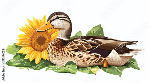 Sunflower and Duck Centered Composition