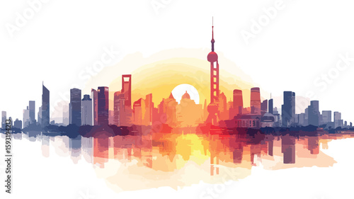 Urban sunset cityscape with modern buildings