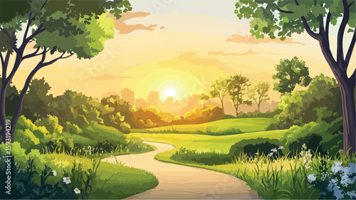 Vibrant sunset landscape painting outdoors