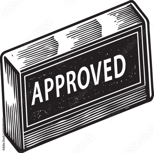 Retro style stamp with the word approved in white lettering isolated on a white background
