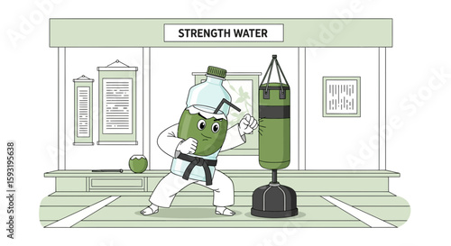 Coconut Water Karate Expert Demonstrates Powerful Punch On Heavy Bag Inside Dojo