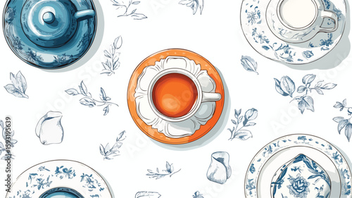 Elegant Tea Porcelain Pattern Drawing