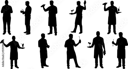 Set of bartender silhouette vector on white background	