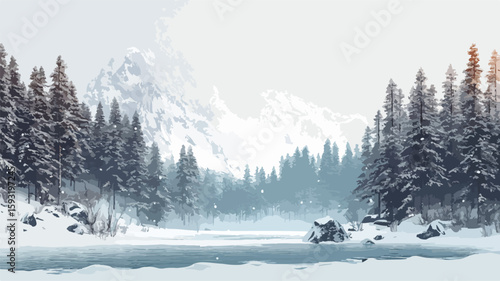 Snow-Covered Alpine Forest Background Landscape