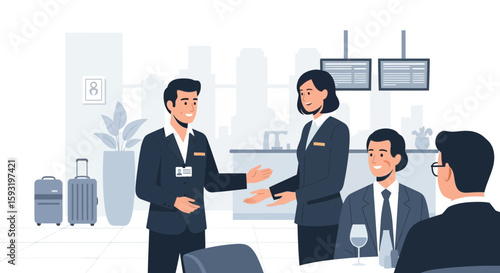 Concierge Welcoming Guests at A Hotel in an Elegant and Friendly Manner