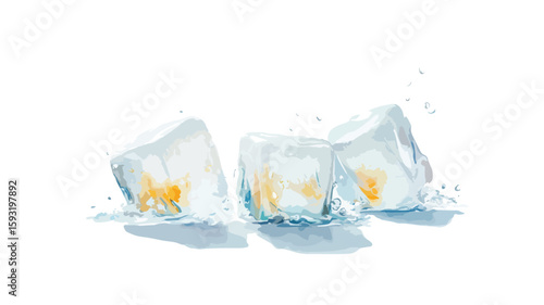 Chilled white ice cubes on white background