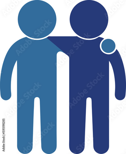 Blue Friendship Icon with Arm Around Shoulder in Supportive Gesture Vector
