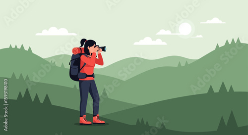 Adventurous Woman Capturing Majestic Landscape Photography In The Mountainous Outdoors