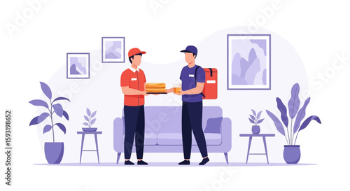 Contactless Food Delivery Service From Restaurant To Customer At Home Vector