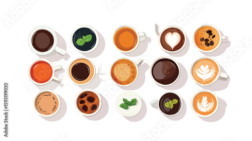 Top View Coffee Tea Collection Cut Out