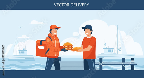 Convenient Food Delivery Service Near Waterfront Property With Ocean Views Vector