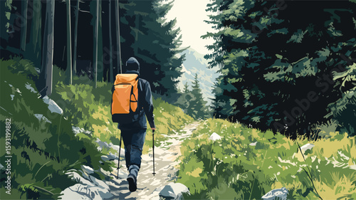 Exploring Mountain Forest Trail Backpacking Adventure