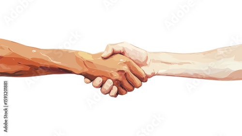 Successful handshake on white background