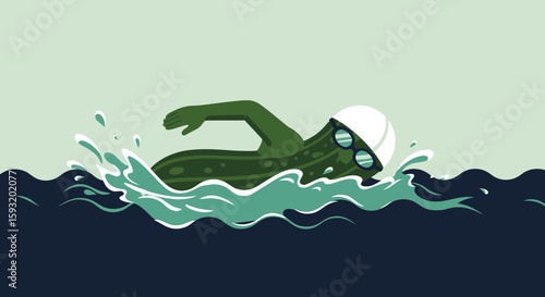 Cartoon Pickle Swimmer In A Pool Illustration For Fun Healthy Lifestyle