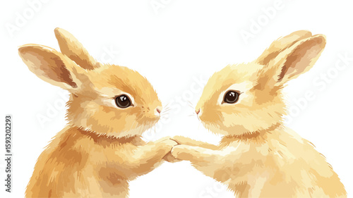 Rabbit watercolor painting shaking hands