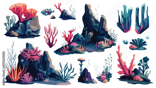 Underwater Collage Design Element Set