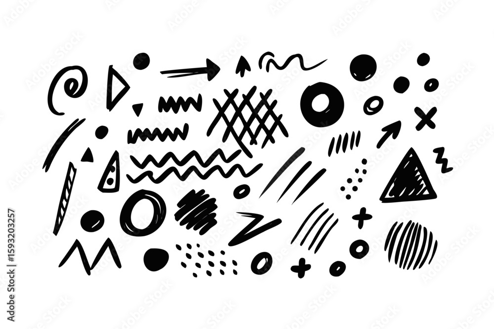 Obraz premium Collection of hand drawn abstract shapes and lines isolated on white background