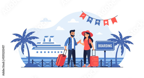 Couple Ready For Cruise Boarding Summer Vacation Adventure Destination Holidays