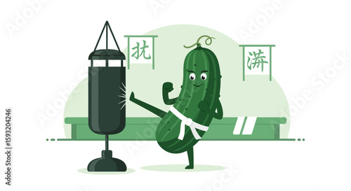 Courageous Cucumber Kicking Boxing Bag With Martial Arts Spirit In Gym