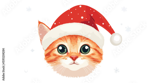 Christmas Cat Santa Hat Vector Card
