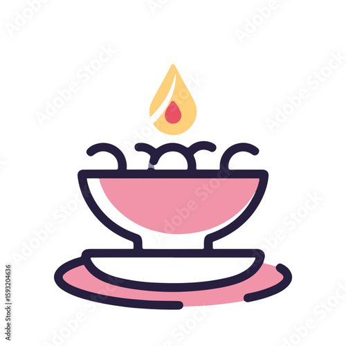 Pulsar icon of offerings comprising sweets and fruits on a Navratri altar, minimalistic vector, pastel garnet with black lines on white background, concept of celebration and devotion.