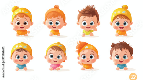 Adorable Baby Characters in Various Expressions