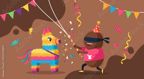 Celebrating Traditional Pinata Game With Festive Decorations And Fun Birthday Party Game