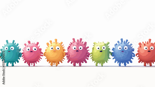 Adorable Coronavirus Characters on White Background