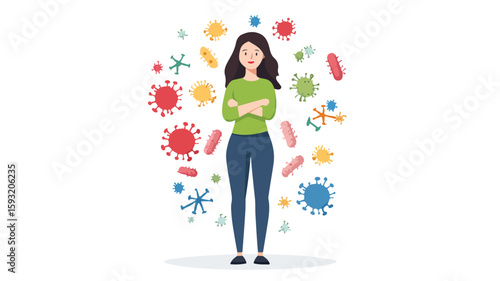 Female character surrounded by germ virus