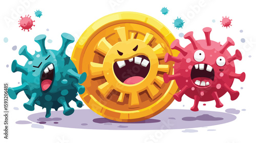 Coronavirus characters eating illustration