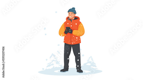 Weather reporter in snowstorm reporting