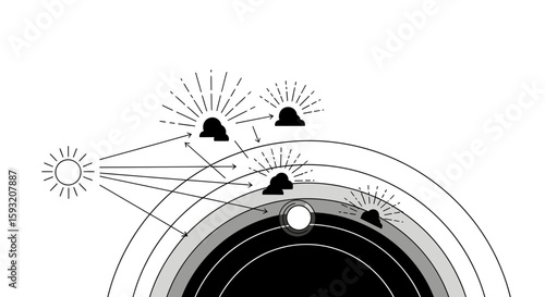 Atmospheric Radiation Interaction Diagram Showcasing Climate Change Effects Concept