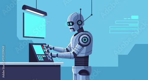 Automated Future A Robot Controlling a Machine With Futuristic Technology