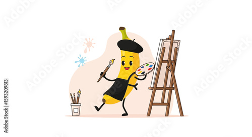 Creative Banana Artist Painting Picture With Colorful Palette And Professional Tools