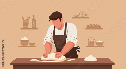 Baker Preparing Bread Dough In Kitchen For Baking Artisan Loaves Concept