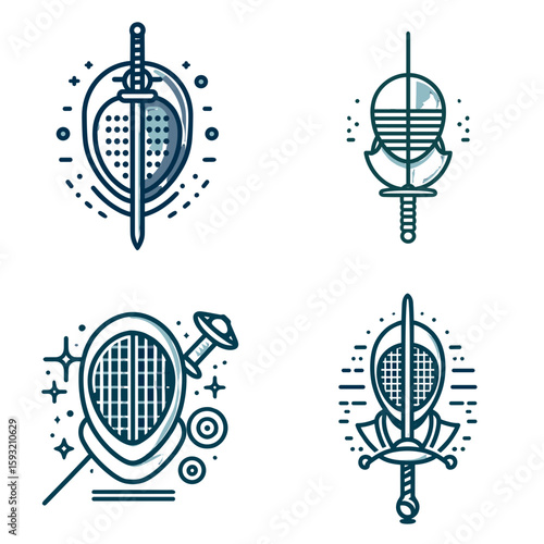 Fencing mask and blade illustration in modern graphic style  