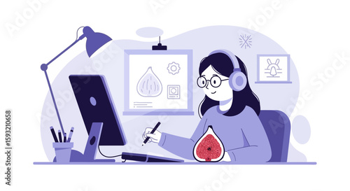 Creative Female Designer Working On Project Using A Graphics Tablet At Home Office