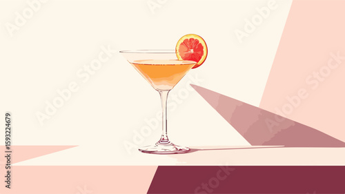 Classic Cosmopolitan Cocktail Glass Illustration