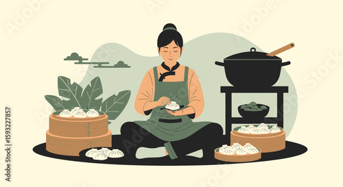 Culinary Serenity Artisan Creates Delicious Dumplings With Calm Focus