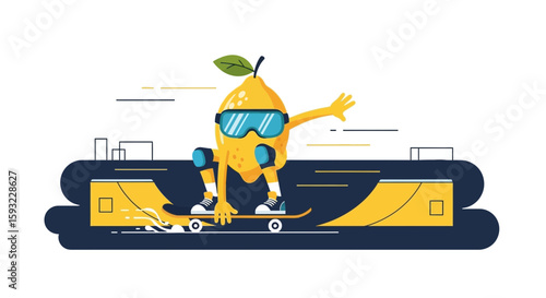 Lemon Character Skateboarding On a Ramp In a Fun Summer Adventure