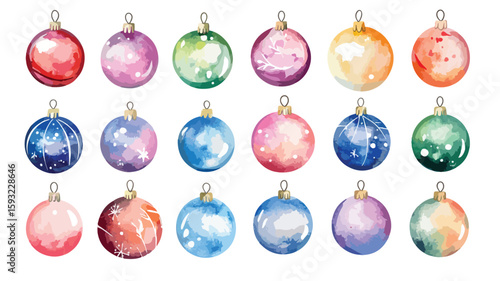 Watercolor Christmas Bauble Ornament Element Set
